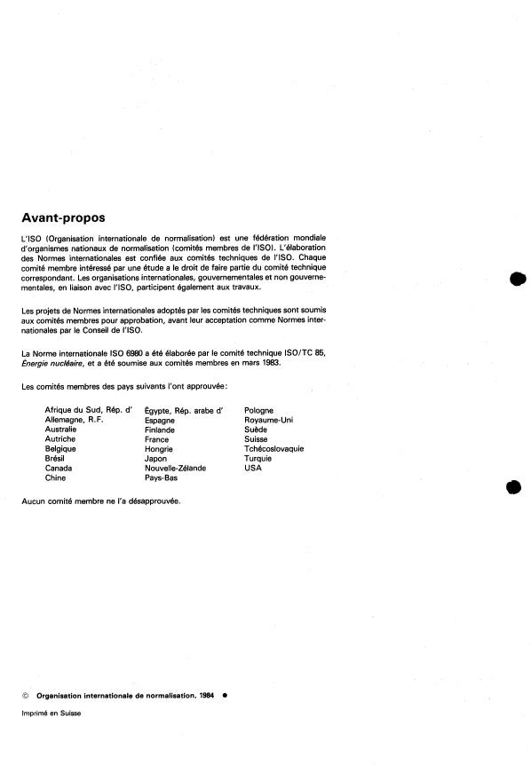 ISO 6980:1984 ISO 6980:1984 - Rayonnements beta de référence pour l'étalonnage des dosimetres et débitmetres et la détermination de leur réponse en fonction de l'énergie beta - Page 2 preview