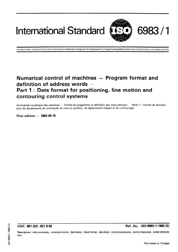 ISO 6983-1:1982 - Numerical control of machines -- Program format and definition of address words