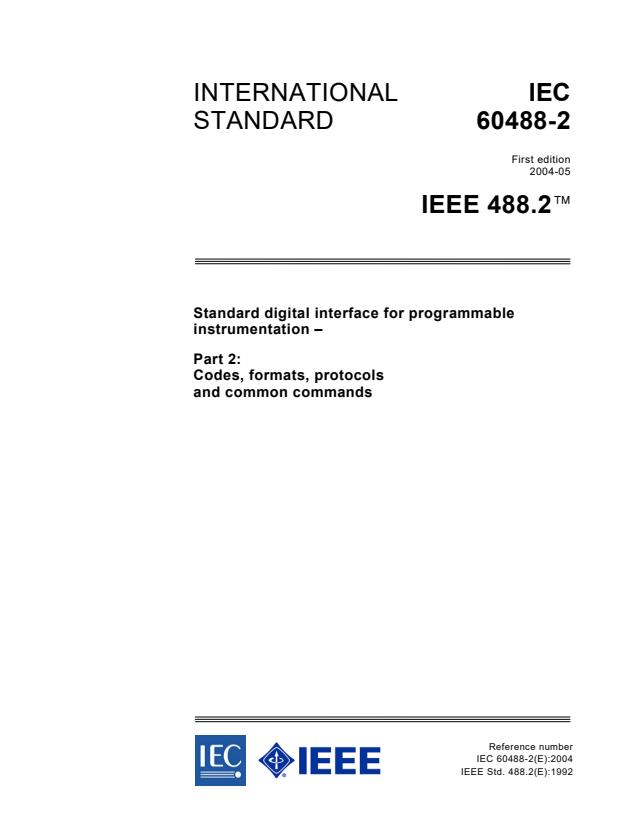 IEC 60488-2:2004 - Standard digital interface for programmable instrumentation - Part 2: Codes, formats, protocols and common commands