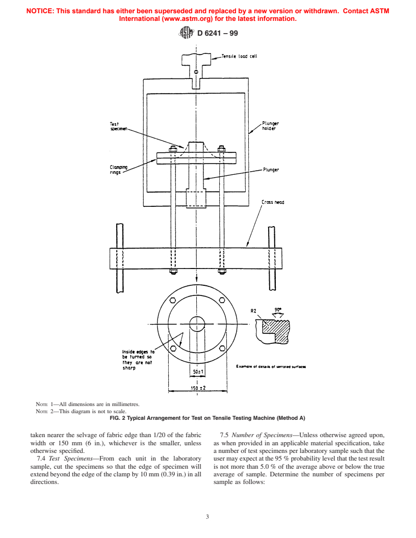 ASTM D6241-99 - Standard Test Method for the Static Puncture Strength of Geotextiles and Geotextile-Related Products Using a 50-mm Probe