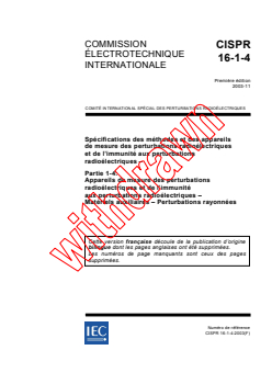CISPR 16-1-4:2003 - Spécifications des méthodes et des appareils de mesure des       perturbations radioélectriques et de l'immunité aux perturbations radioélectriques - Partie 1-4: Appareils de mesure  des perturbations radioélectriques et de l'immunité aux perturbations radioélectriques - Matériels auxiliaires - perturbations rayonnées
Released:11/21/2003 - Page 1 preview