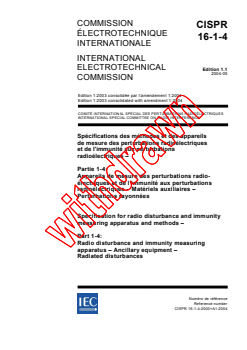 CISPR 16-1-4:2003+AMD1:2004 CSV - Specification for radio disturbance and immunity measuring apparatus and methods - Part 1-4: Radio disturbance and immunity measuring apparatus - Ancillary equipment - Radiated disturbances
Released:5/6/2004
Isbn:2831874688 - Page 1 preview