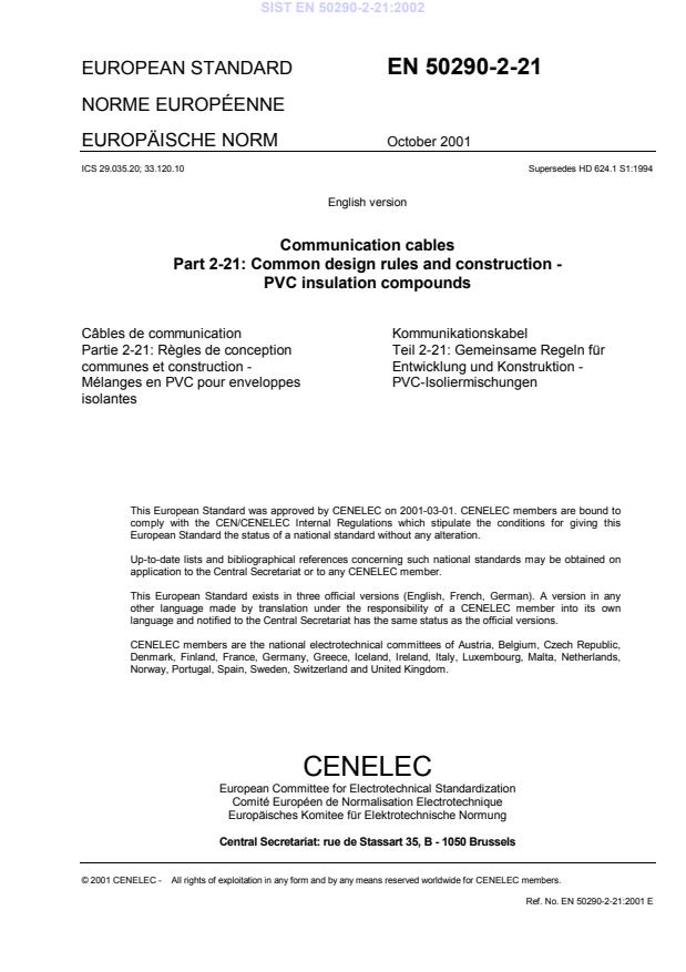 EN 50290-2-21:2001 EN 50290-2-21:2002 - Page 2 preview