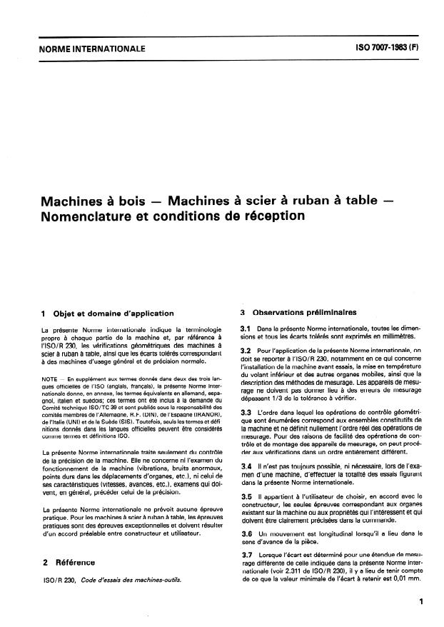 ISO 7007:1983 - Machines a bois -- Machines a scier a ruban a table -- Nomenclature et conditions de réception