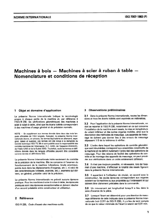 ISO 7007:1983 - Machines a bois -- Machines a scier a ruban a table -- Nomenclature et conditions de réception