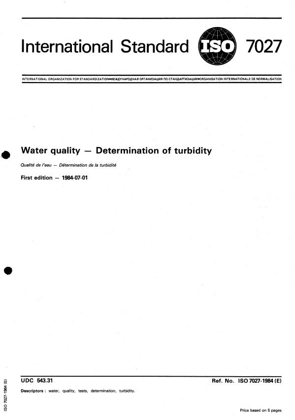 ISO 7027:1984 - Water quality -- Determination of turbidity