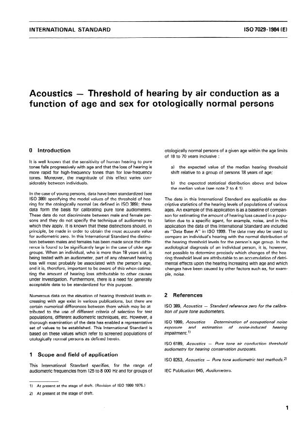 ISO 7029:1984 - Acoustics -- Threshold of hearing by air conduction as a function of age and sex for otologically normal persons