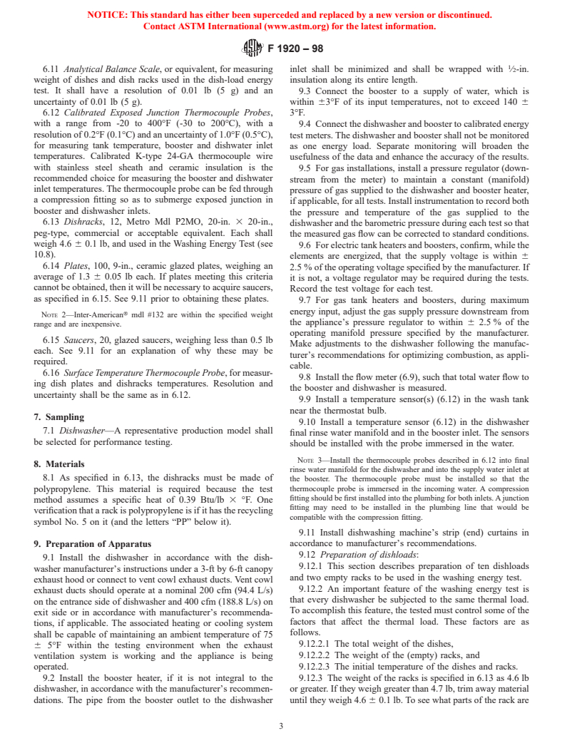 ASTM F1920-98 - Standard Test Method for Energy Performance of Rack Conveyor, Hot Water Sanitizing, Commercial Dishwashing Machines