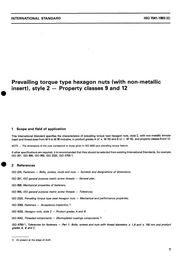 ISO 7041:1983 - Prevailing torque type hexagon nuts (with non-metallic insert), style 2 -- Property classes 9 and 12