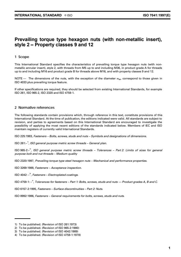 ISO 7041:1997 - Prevailing torque type hexagon nuts (with non-metallic insert), style 2 -- Property classes 9 and 12