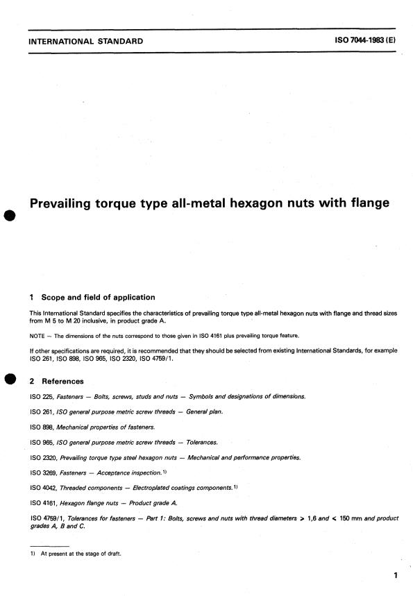 ISO 7044:1983 - Prevailing torque type all-metal hexagon nuts with flange