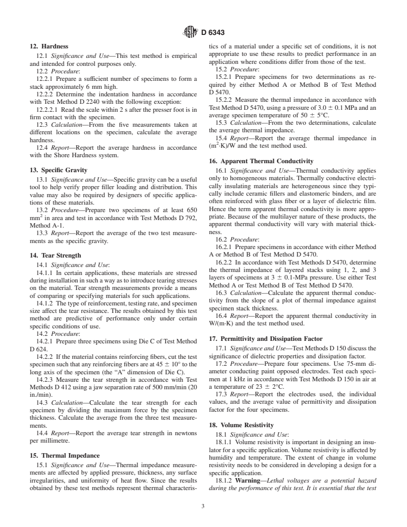 ASTM D6343-99 - Test Methods for Thin Thermally Conductive Solid Materials for Electrical Insulation and Dielectric Applications