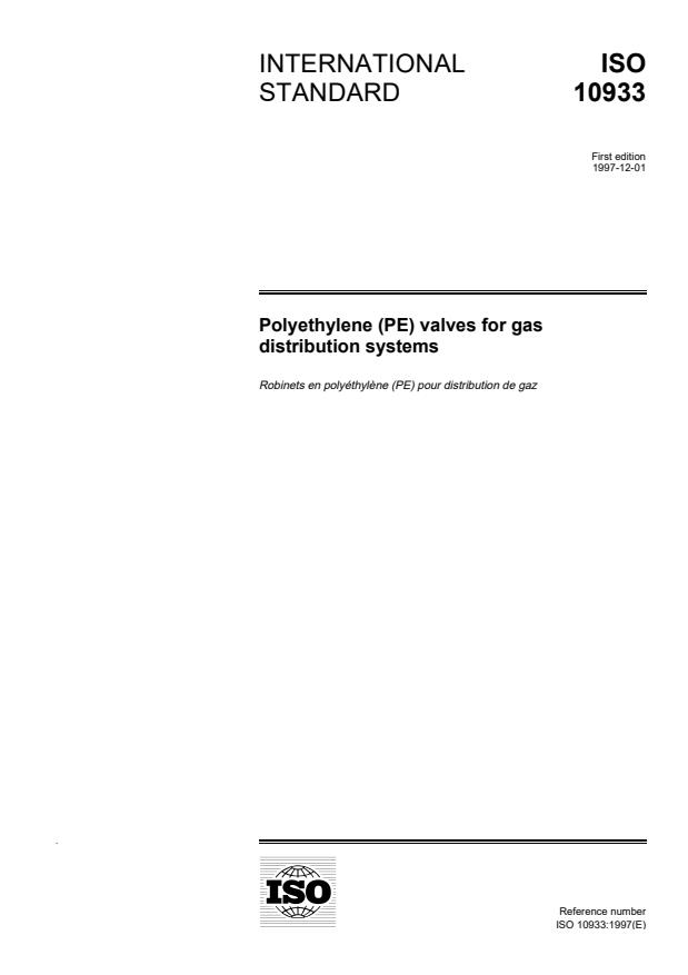 ISO 10933:1997 - Polyethylene (PE) valves for gas distribution systems