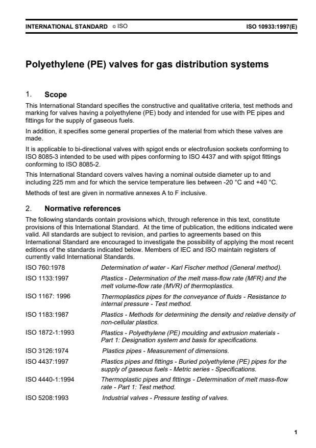 ISO 10933:1997 - Polyethylene (PE) valves for gas distribution systems