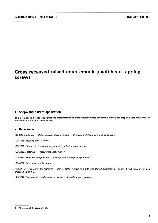 ISO 7051:1983 - Cross recessed raised countersunk (oval) head tapping screws