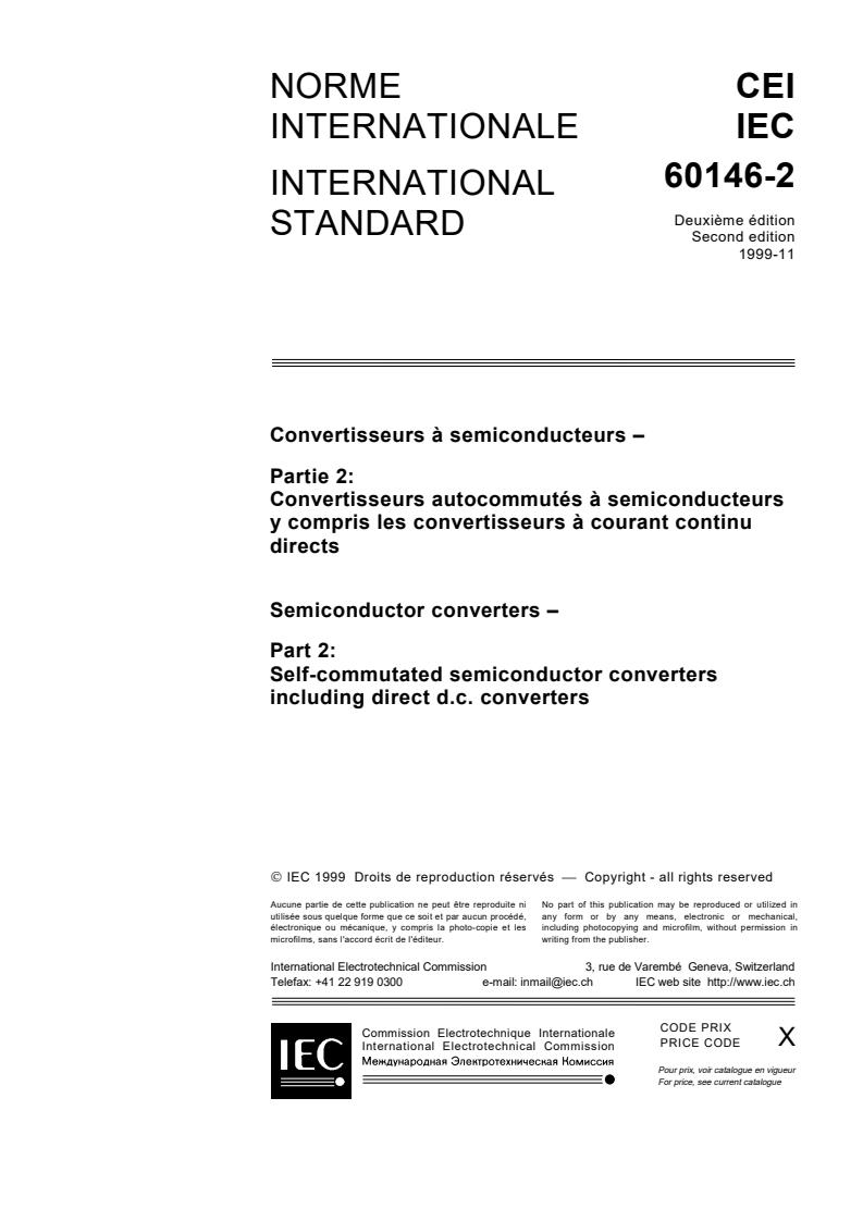 IEC 60146-2:1999 - Semiconductor converters - Part 2: Self-commutated semiconductor converters including direct d.c. converters