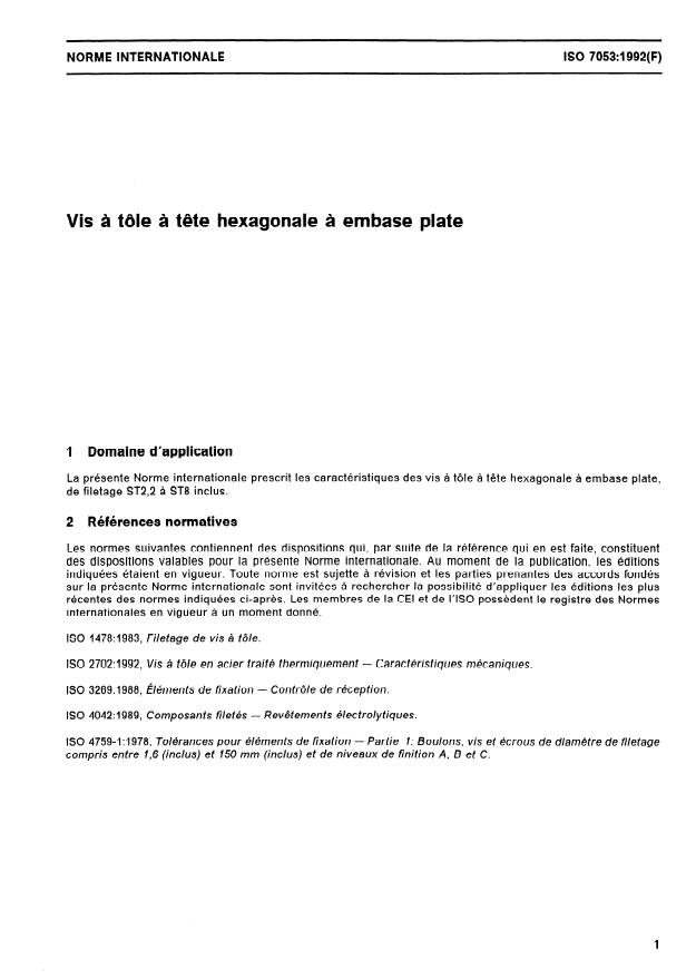 ISO 7053:1992 - Vis a tôle a tete hexagonale a embase plate