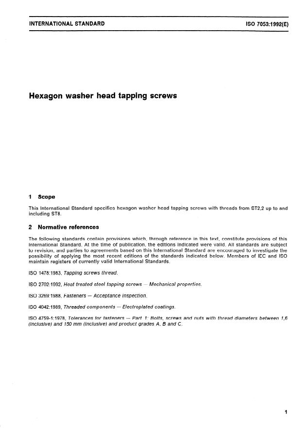 ISO 7053:1992 - Hexagon washer head tapping screws