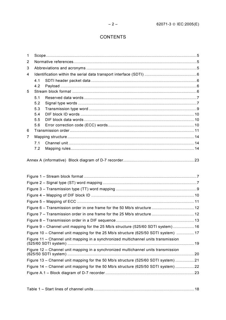 IEC 62071-3:2005 IEC 62071-3:2005 - Helical-scan compressed digital video cassette system using 6,35 mm magnetic tape - Format D-7 - Part 3: Data stream format
Released:10/27/2005
Isbn:2831883210 - Page 4 preview