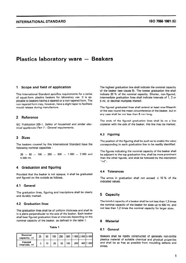 ISO 7056:1981 - Plastics laboratory ware -- Beakers