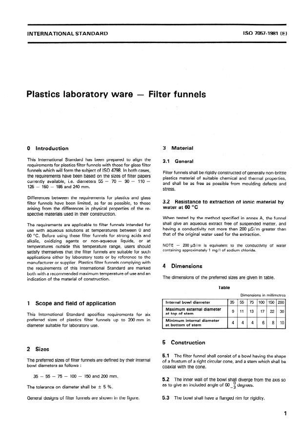 ISO 7057:1981 - Plastics laboratory ware -- Filter funnels