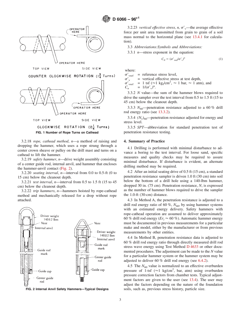 ASTM D6066-96e1 - Standard Practice for Determining the Normalized Penetration Resistance of Sands for Evaluation of Liquefaction Potential