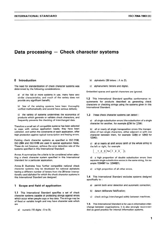 ISO 7064:1983 - Data processing -- Check character systems