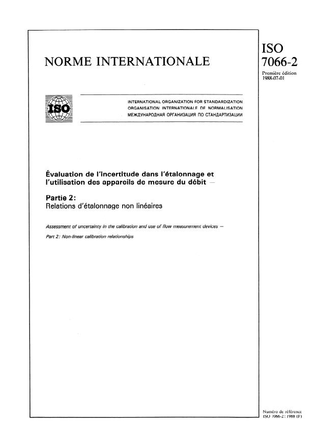 ISO 7066-2:1988 - Évaluation de l'incertitude dans l'étalonnage et l'utilisation des appareils de mesure du débit