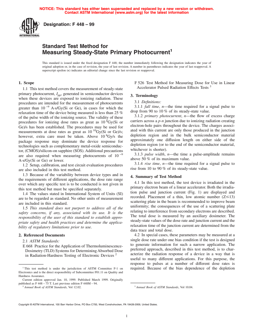 ASTM F448-99 - Test Method for Measuring Steady-State Primary Photocurrent