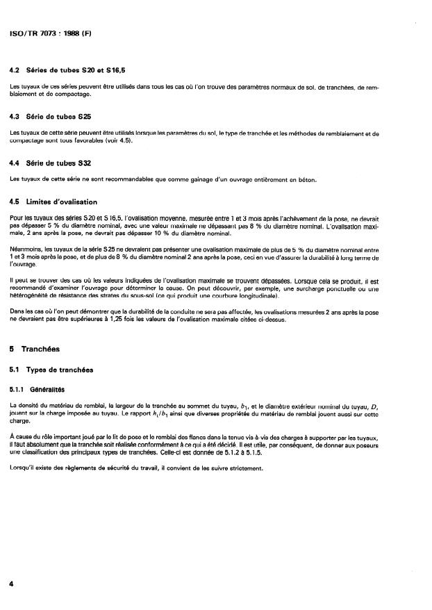 ISO/TR 7073:1988 ISO/TR 7073:1988 - Techniques recommandées pour la mise en place des canalisations d'assainissement enterrées en polychlorure de vinyle non plastifié (PVC-U) - Page 4 preview