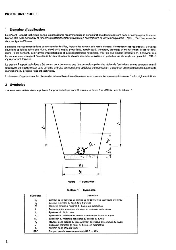 ISO/TR 7073:1988 ISO/TR 7073:1988 - Techniques recommandées pour la mise en place des canalisations d'assainissement enterrées en polychlorure de vinyle non plastifié (PVC-U) - Page 2 preview