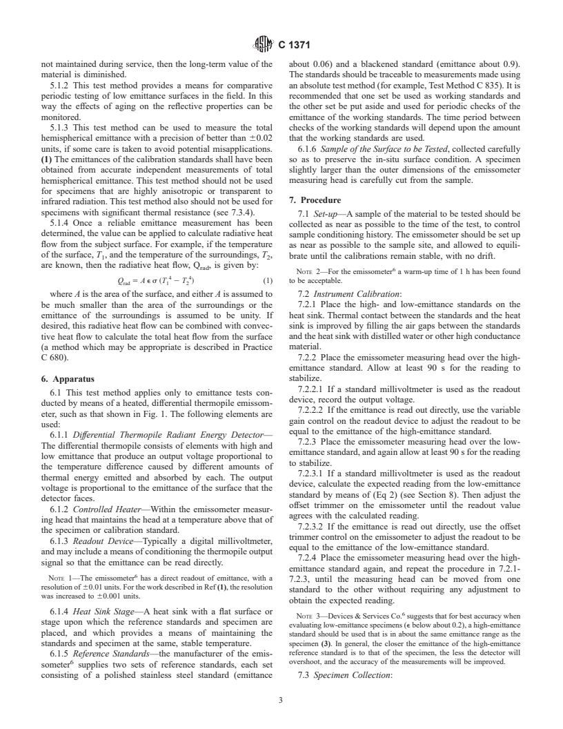 ASTM C1371-98 - Standard Test Method for Determination of Emittance of Materials Near Room Temperature Using Portable Emissometers