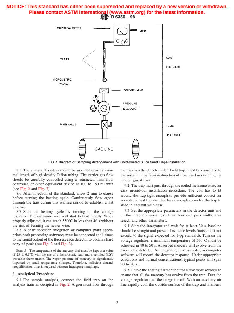 ASTM D6350-98 - Standard Test Method for Mercury Sampling and Analysis in Natural Gas by Atomic Fluorescence Spectroscopy