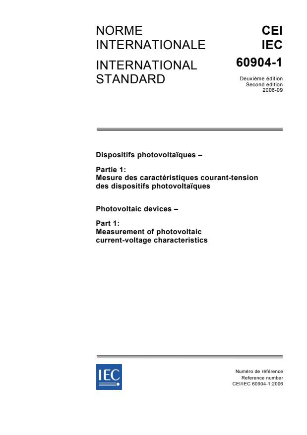 IEC 60904-1:2006 - Photovoltaic devices - Part 1: Measurement of photovoltaic current-voltage characteristics