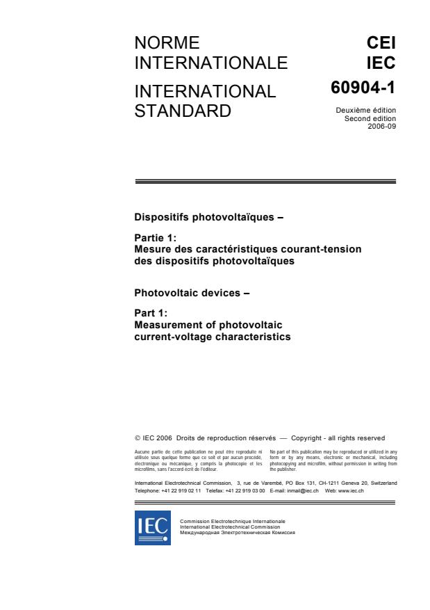 IEC 60904-1:2006 - Photovoltaic devices - Part 1: Measurement of photovoltaic current-voltage characteristics