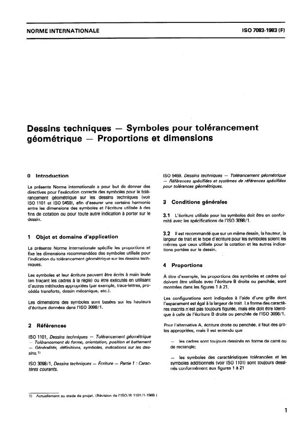 ISO 7083:1983 - Dessins techniques -- Symboles pour tolérancement géométrique -- Proportions et dimensions