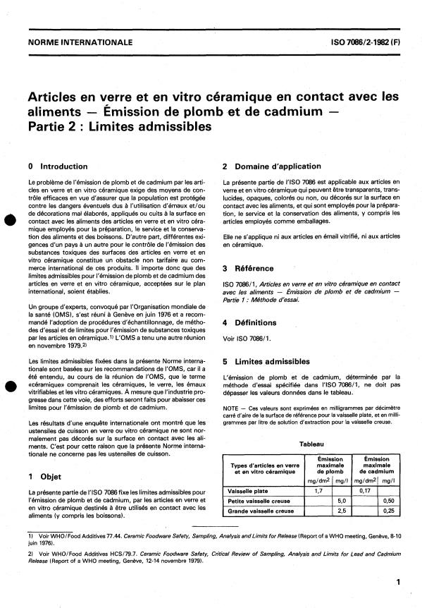 ISO 7086-2:1982 - Articles en verre et en vitro céramique en contact avec les aliments -- Émission de plomb et de cadmium