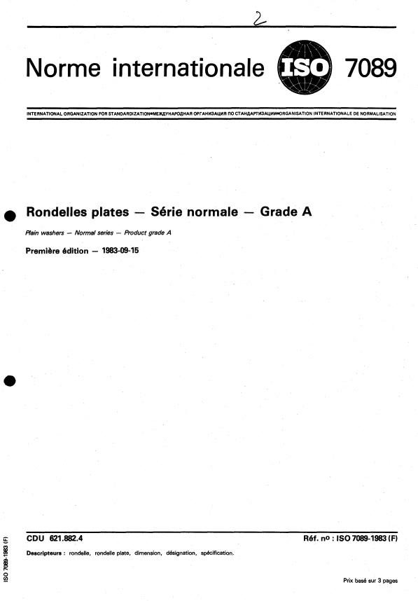 ISO 7089:1983 - Rondelles plates -- Série normale -- Grade A