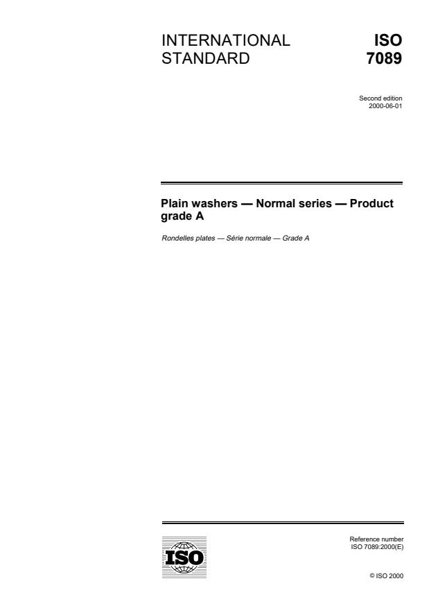 ISO 7089:2000 - Plain washers -- Normal series -- Product grade A
