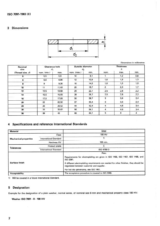 ISO 7091:1983 ISO 7091:1983 - Plain washers -- Normal series -- Product grade C - Page 4 preview