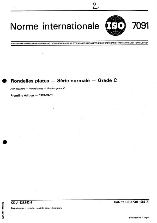ISO 7091:1983 - Rondelles plates -- Série normale -- Grade C