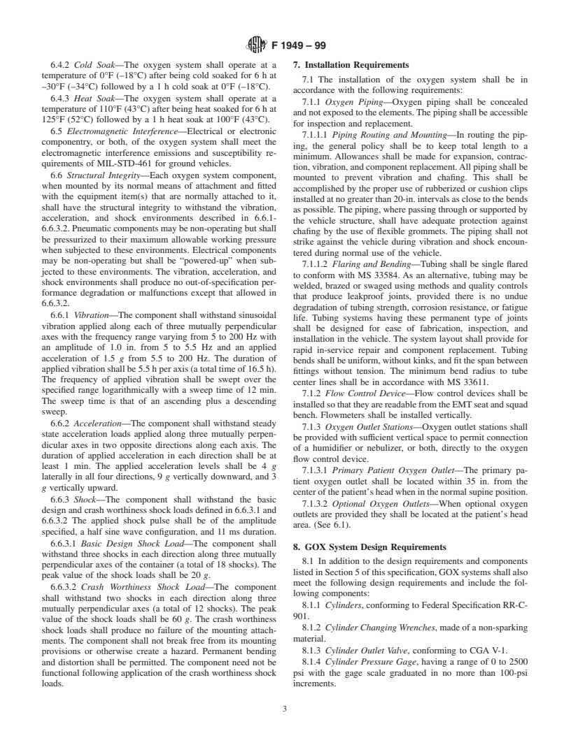 ASTM F1949-99 - Standard Specification for Medical Oxygen Delivery Systems for EMS Ground Vehicles