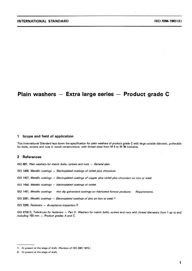 ISO 7094:1983 - Plain washers -- Extra large series -- Product grade C