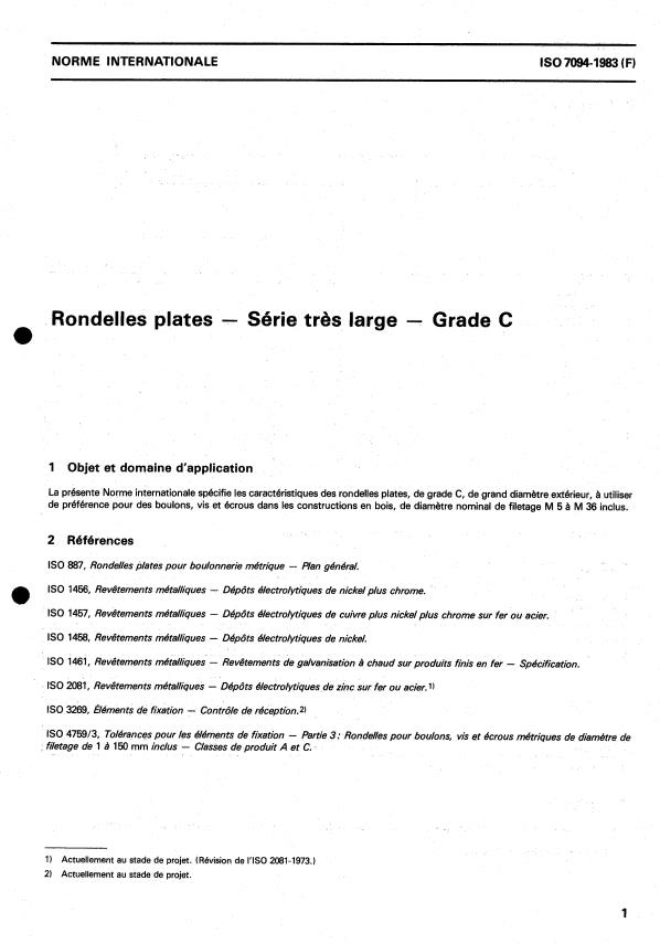 ISO 7094:1983 - Rondelles plates -- Série tres large -- Grade C