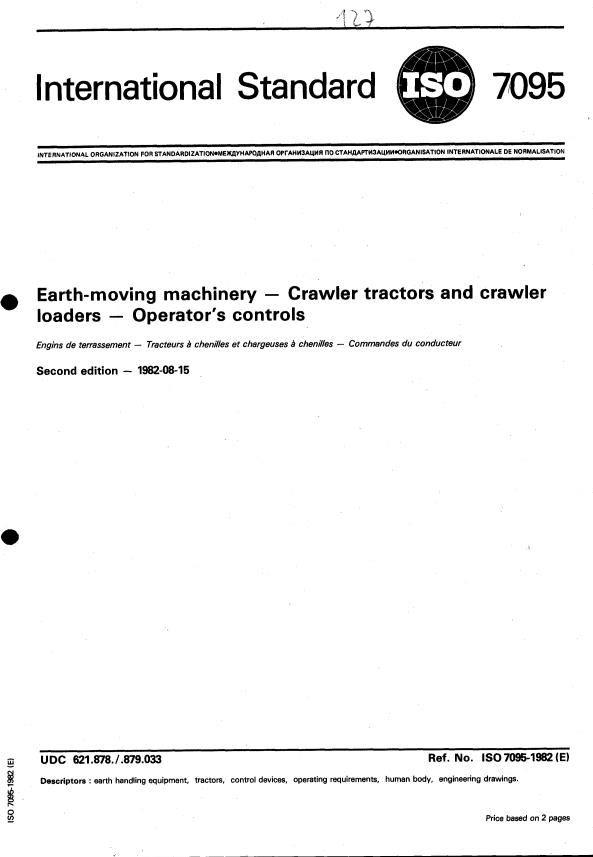 ISO 7095:1982 - Earth-moving machinery -- Crawler tractors and crawler loaders -- Operator's controls