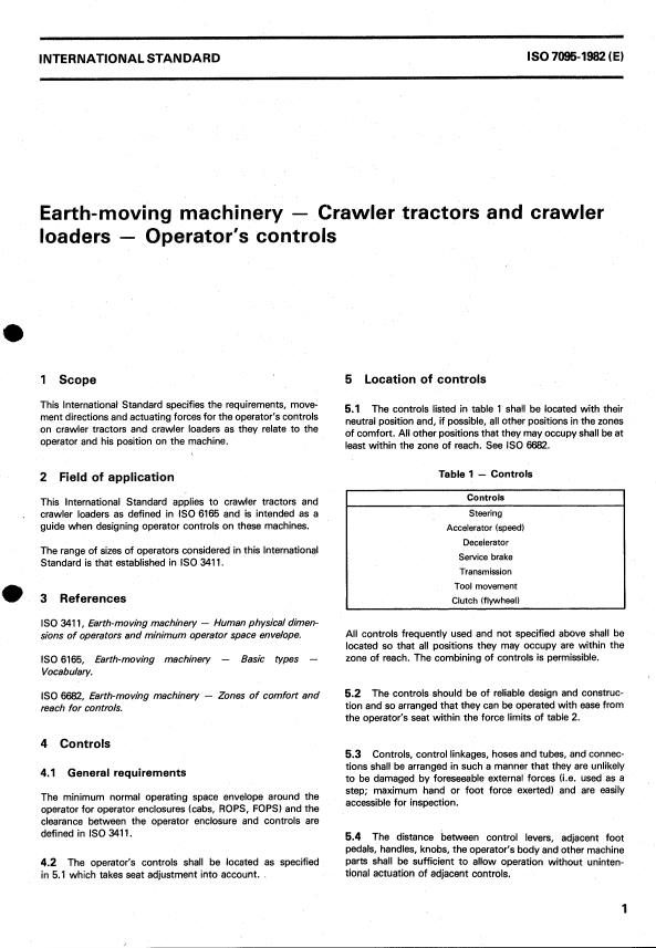 ISO 7095:1982 - Earth-moving machinery -- Crawler tractors and crawler loaders -- Operator's controls