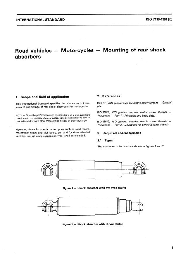 ISO 7118:1981 - Road vehicles -- Motorcycles -- Mounting of rear shock absorbers