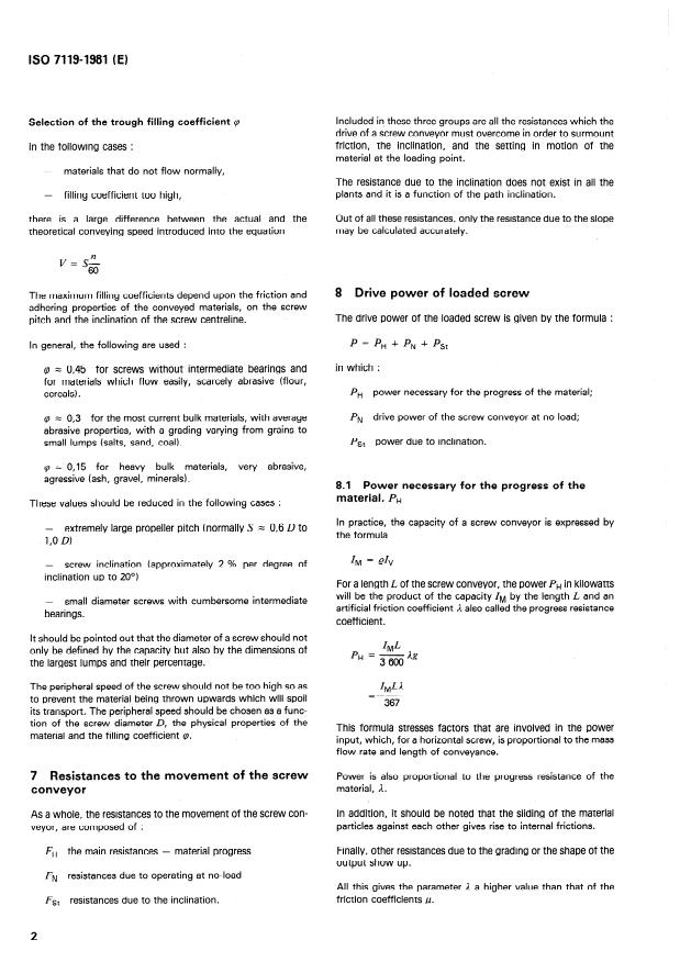 SIST ISO 7119:1997 ISO 7119:1981 - Continuous mechanical handling equipment for loose bulk materials -- Screw conveyors -- Design rules for drive power - Page 4 preview
