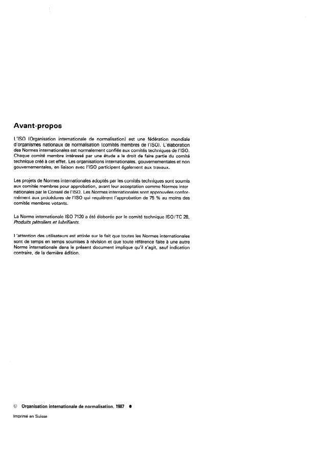 ISO 7120:1987 ISO 7120:1987 - Produits pétroliers et lubrifiants -- Huiles de pétrole et autres fluides -- Détermination des caractéristiques antirouille en présence d'eau - Page 2 preview