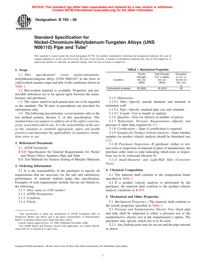 ASTM B759-00 - Standard Specification For Nickel-Chromium-Molybdenum ...